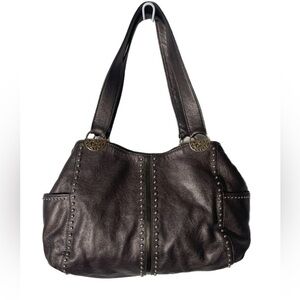 Brighton Pretty Tough Andie Metallic Pewter Studded Tote Shoulder Bag
